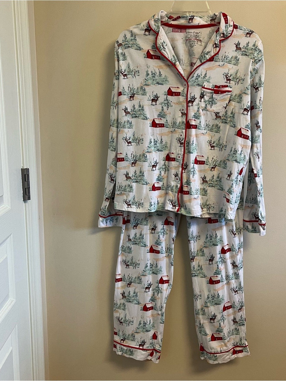 Poppy & Clay Organic Cotton Reindeer Christmas Pajama Set Button Pockets Sz S